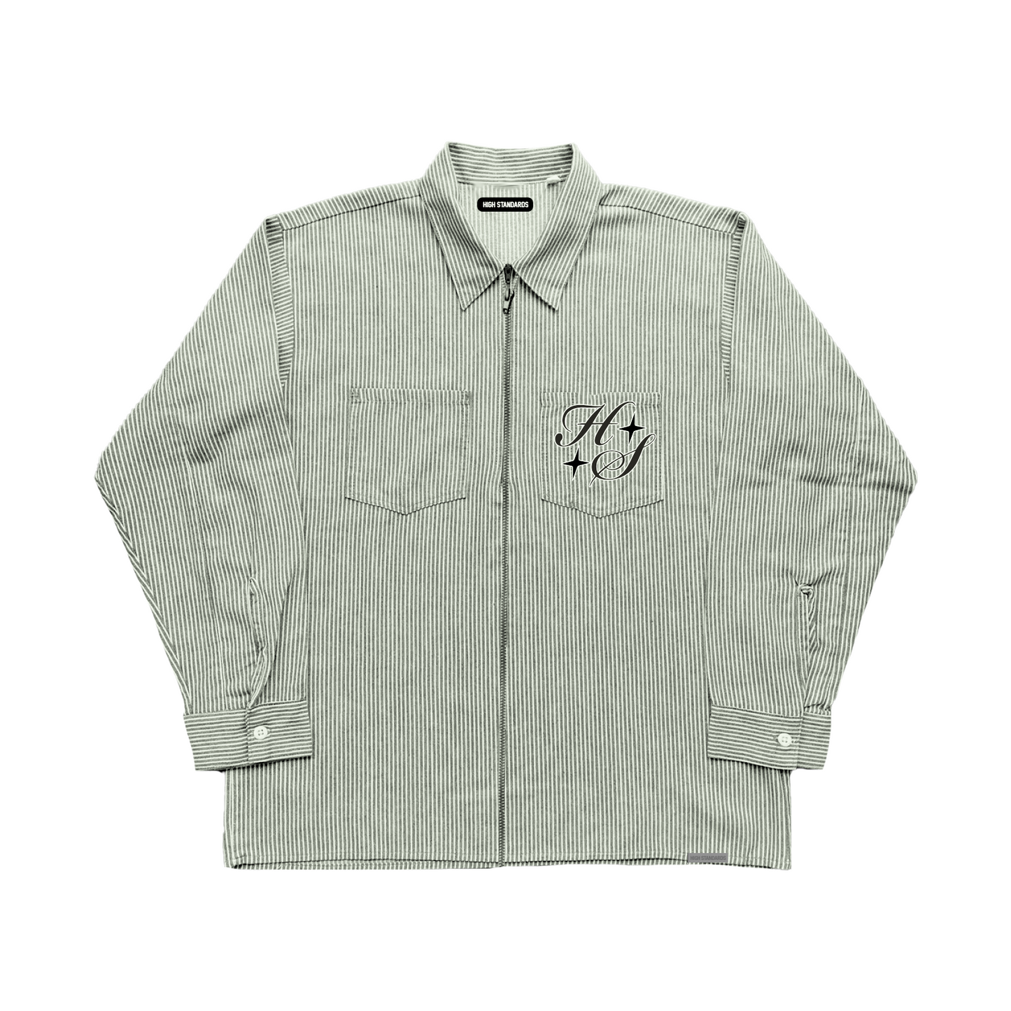 HS GREEN PIN STRIPE ZIP FLANNEL