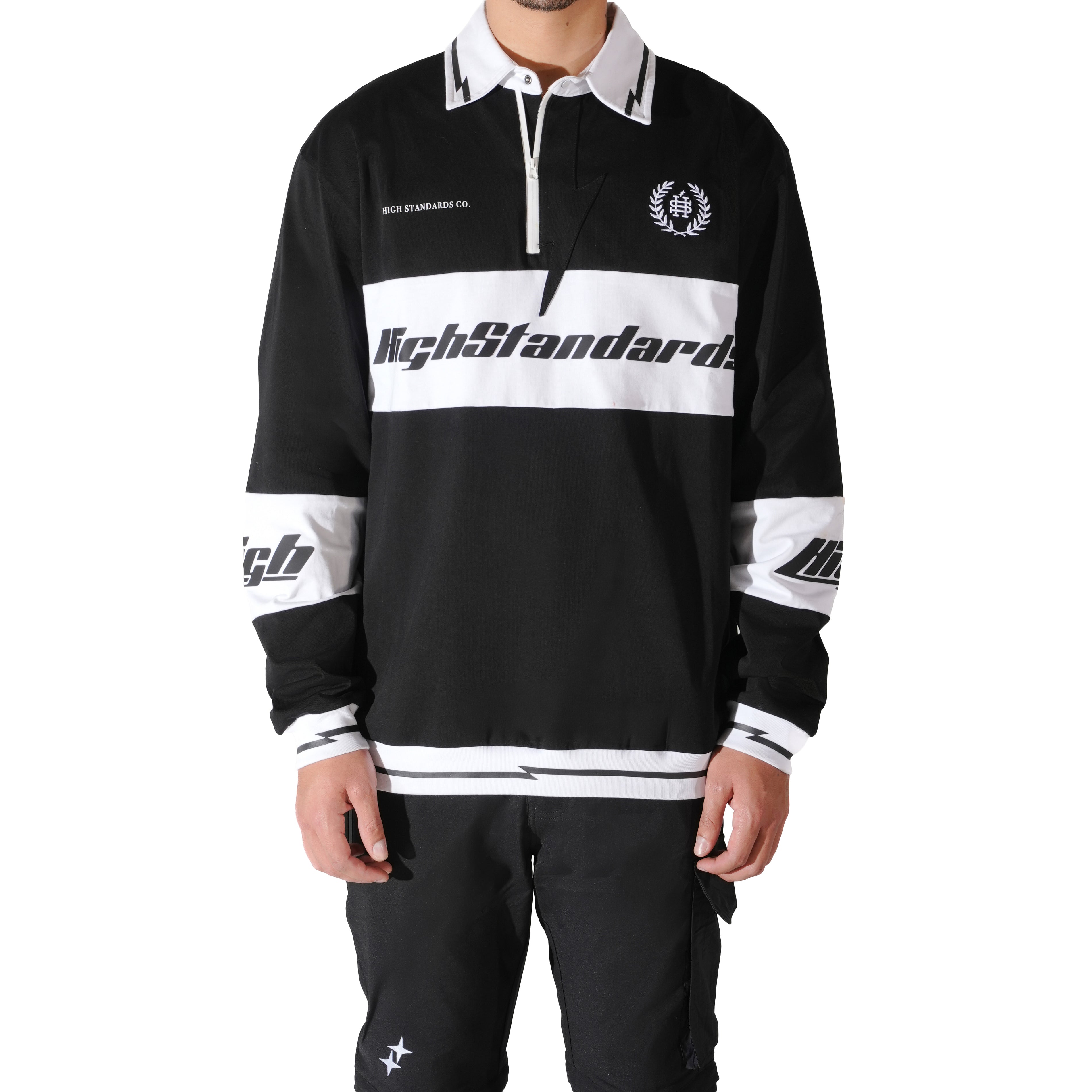 HS BLACK BOLTED LONG SLEEVE POLO
