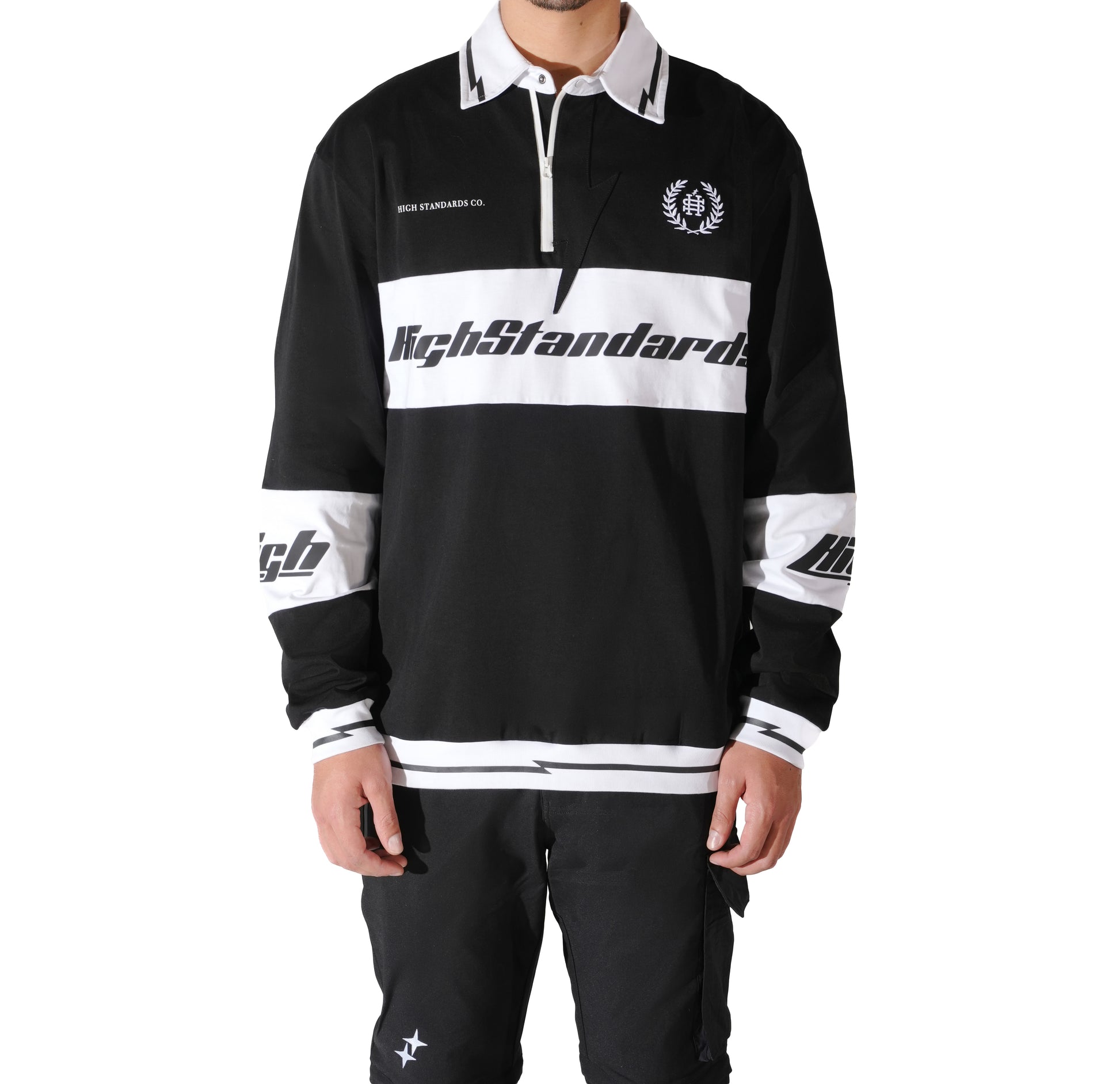 HS BLACK BOLTED LONG SLEEVE POLO