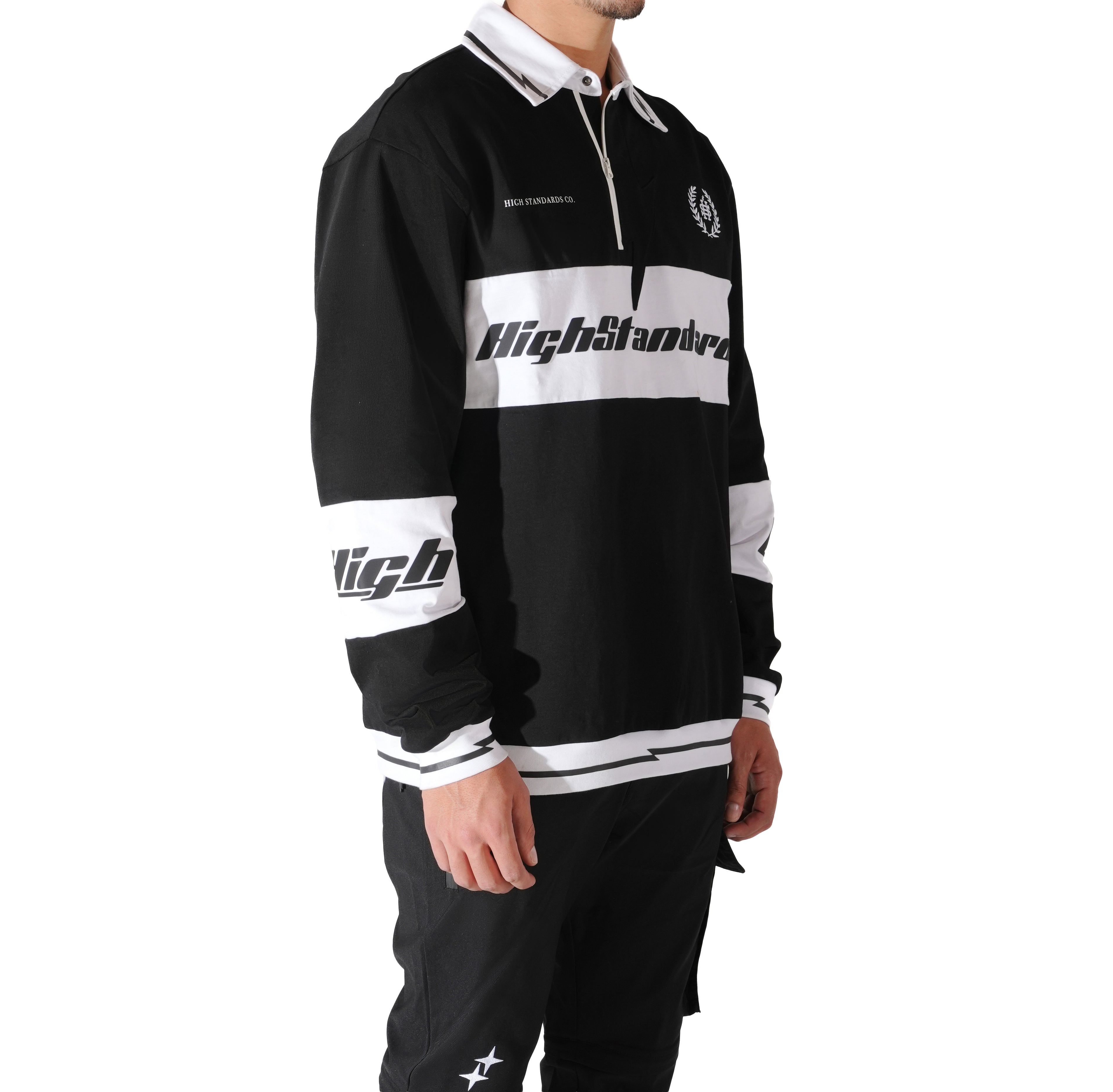 HS BLACK BOLTED LONG SLEEVE POLO