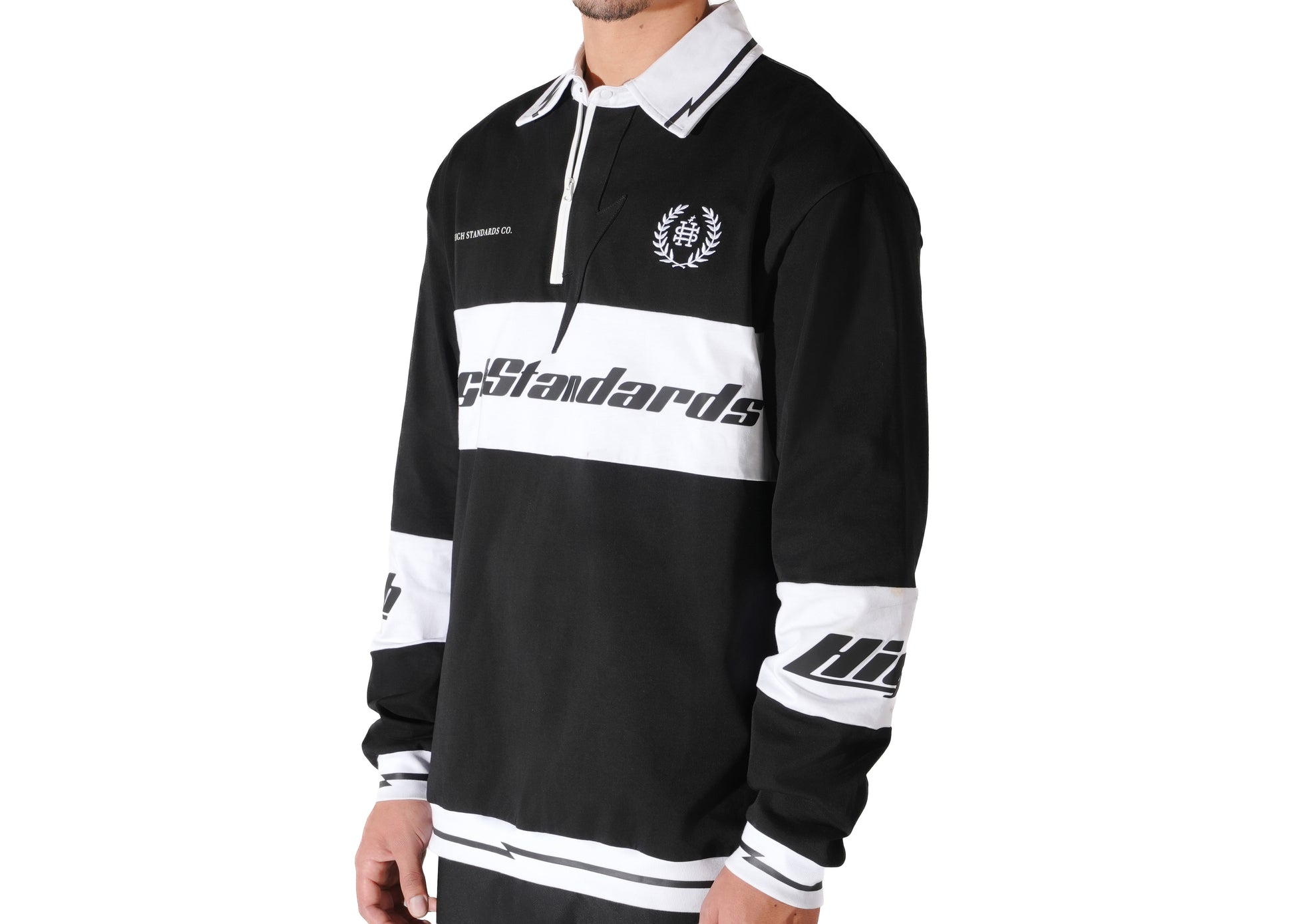 HS BLACK BOLTED LONG SLEEVE POLO