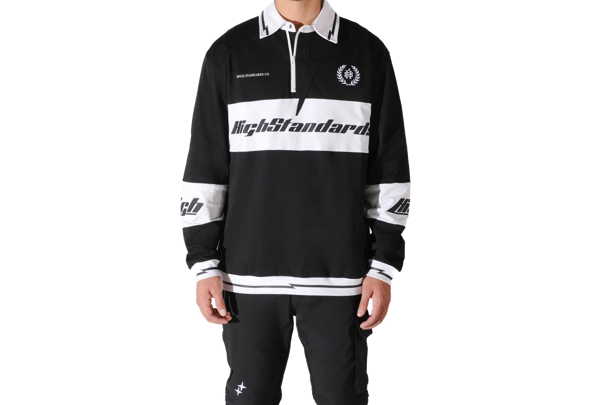 HS BLACK BOLTED LONG SLEEVE POLO