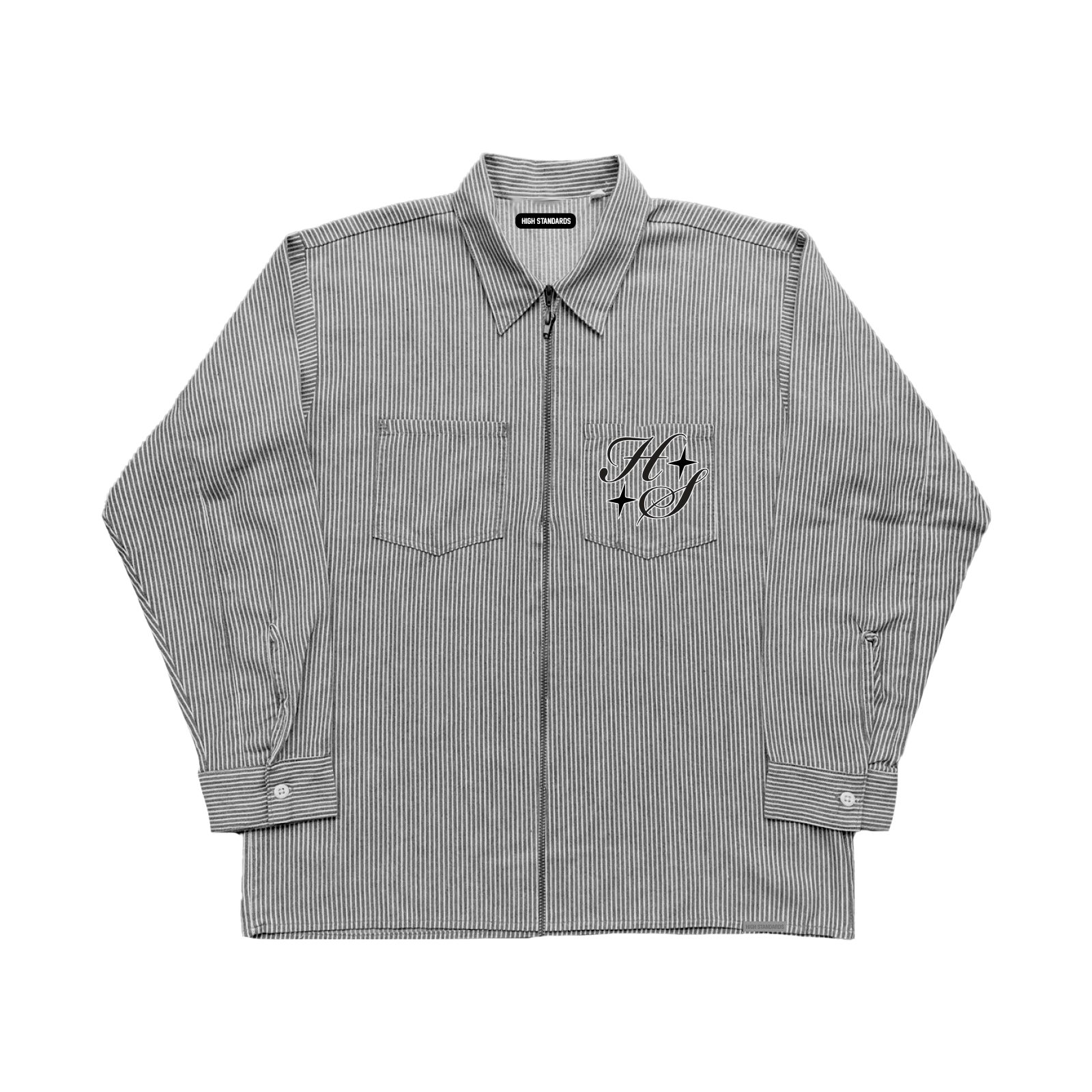 HS BLACK PIN STRIPE ZIP FLANNEL