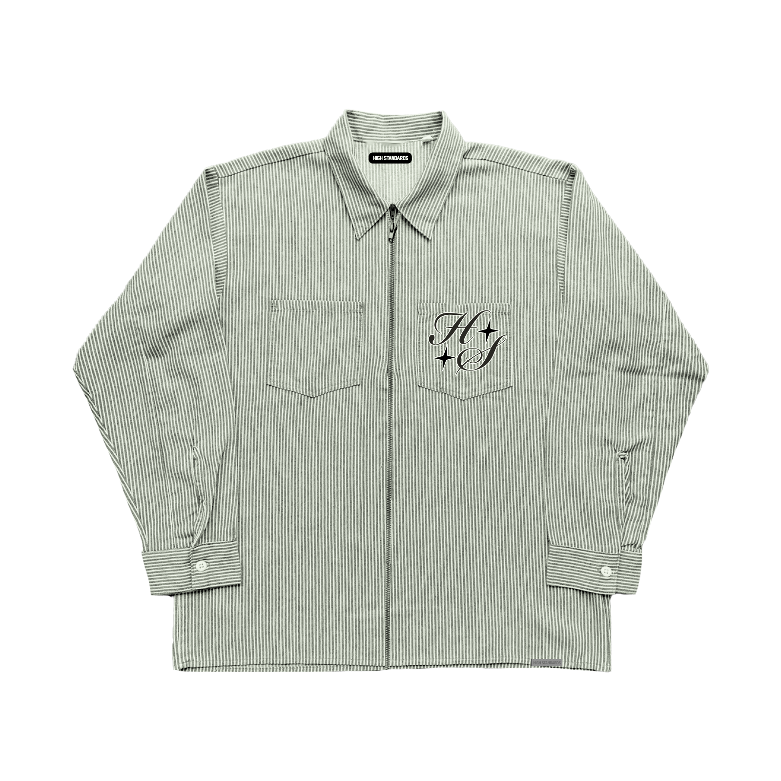 HS GREEN PIN STRIPE ZIP FLANNEL